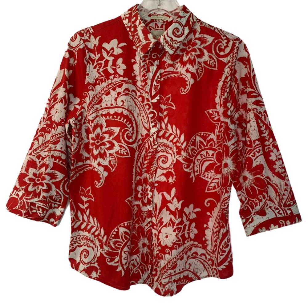 Chico’s red and white print button down shirt sz 0